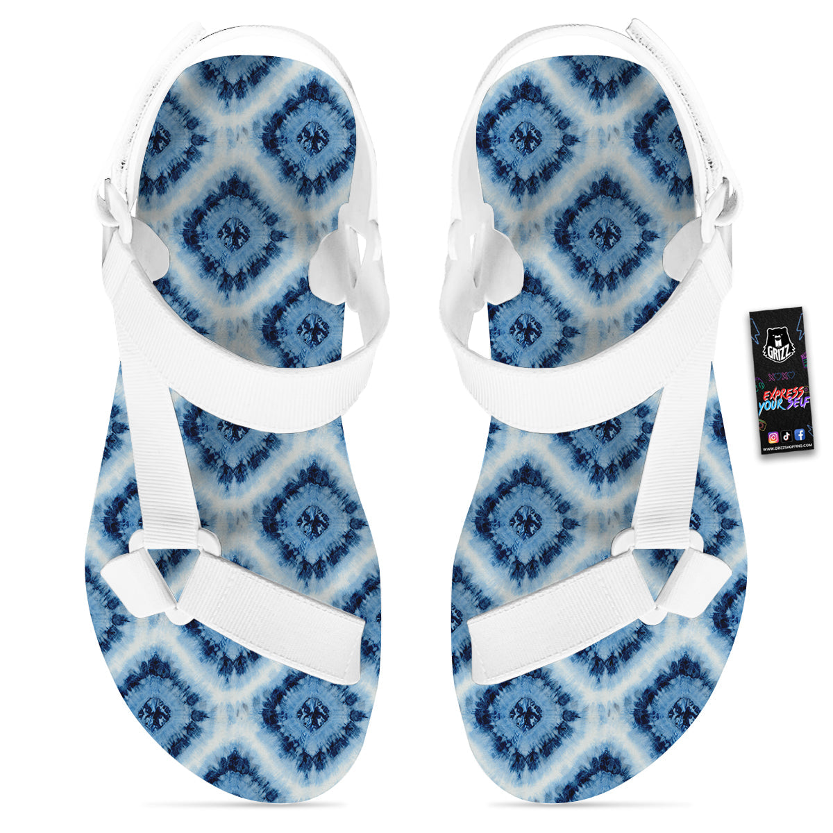 Tie Dye Indigo Color Blue Print White Open Toe Sandals-grizzshop