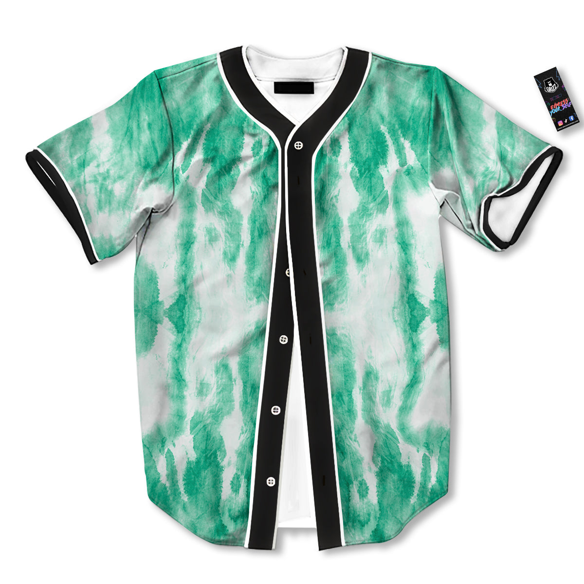 Tie Dye Mint Green Watercolor Print Baseball Jersey-grizzshop