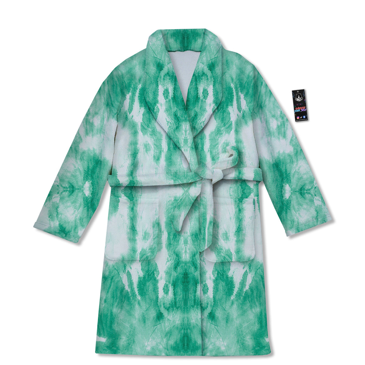 Tie Dye Mint Green Watercolor Print Bathrobe-grizzshop
