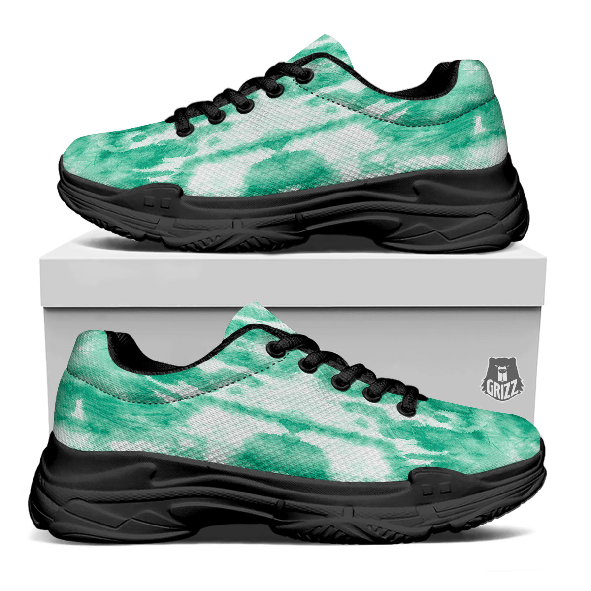Tie Dye Mint Green Watercolor Print Black Chunky Shoes-grizzshop