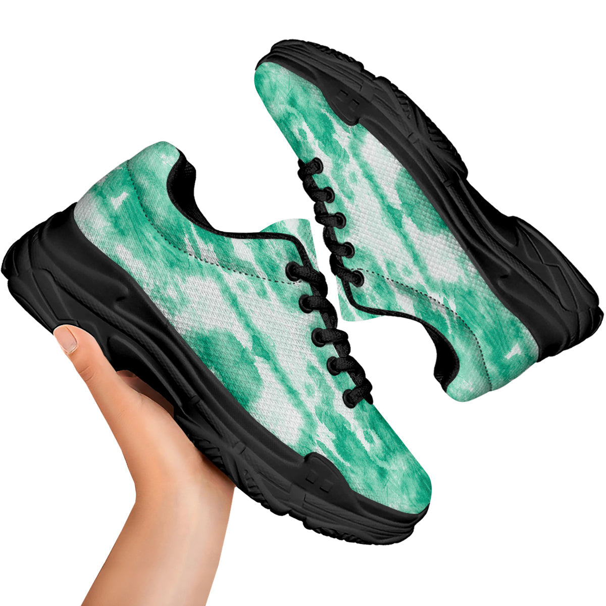 Tie Dye Mint Green Watercolor Print Black Chunky Shoes-grizzshop