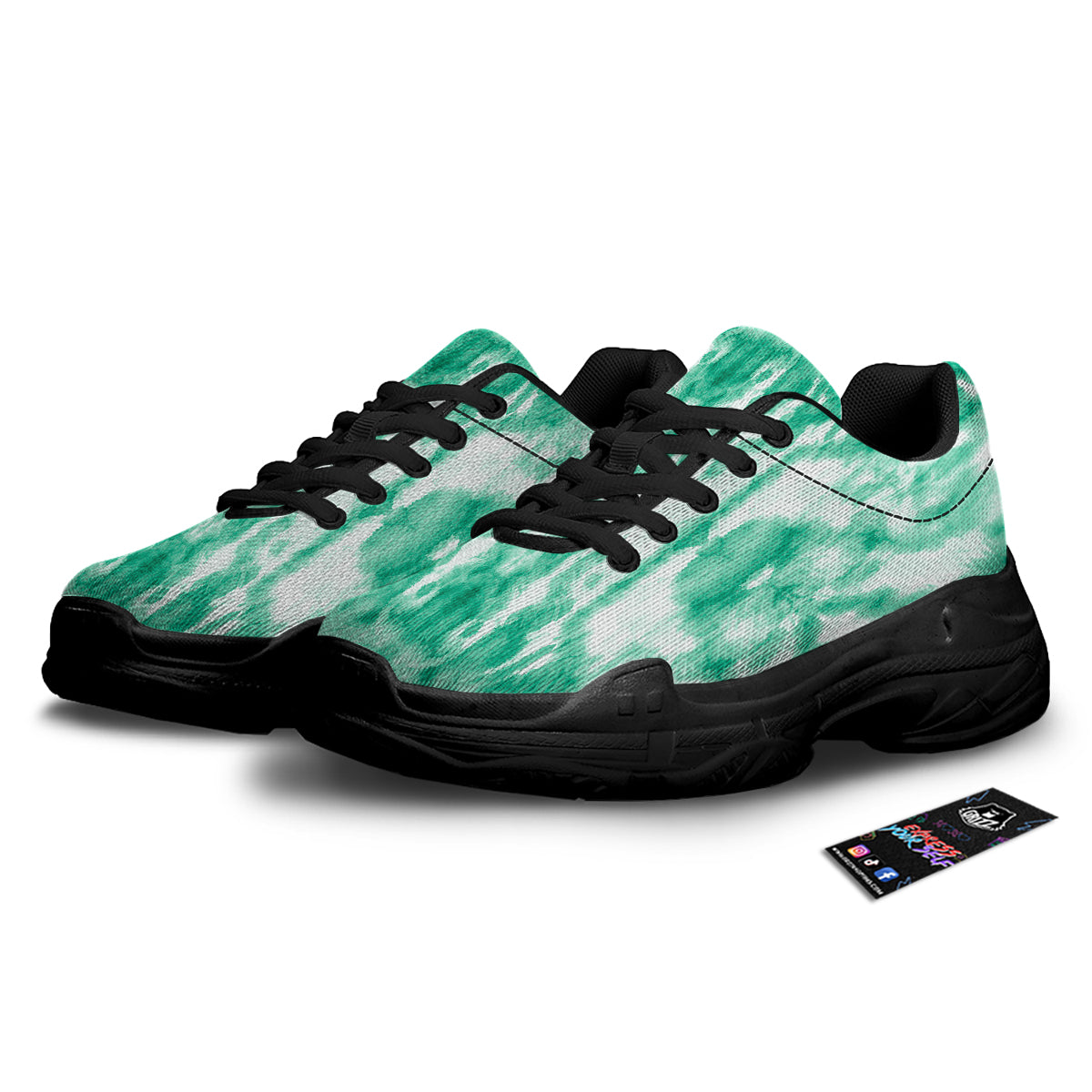 Tie Dye Mint Green Watercolor Print Black Chunky Shoes-grizzshop