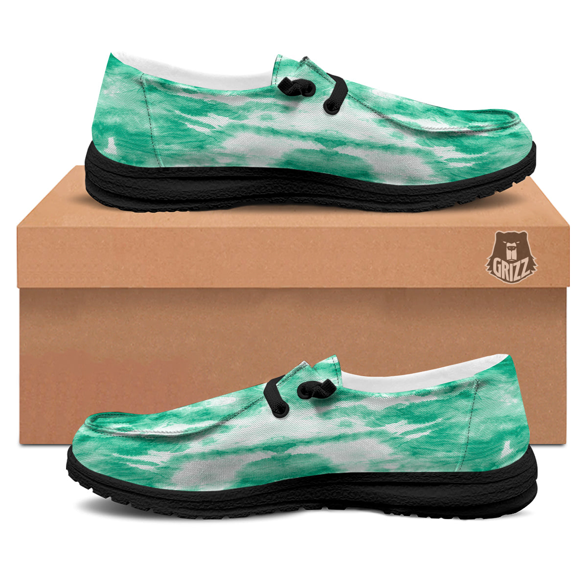 Tie Dye Mint Green Watercolor Print Black Loafers-grizzshop