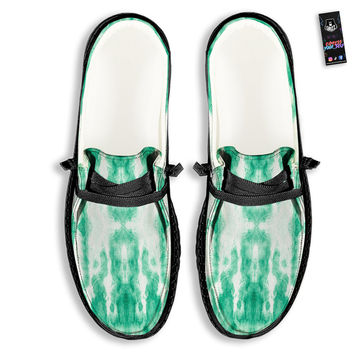 Tie Dye Mint Green Watercolor Print Black Loafers-grizzshop