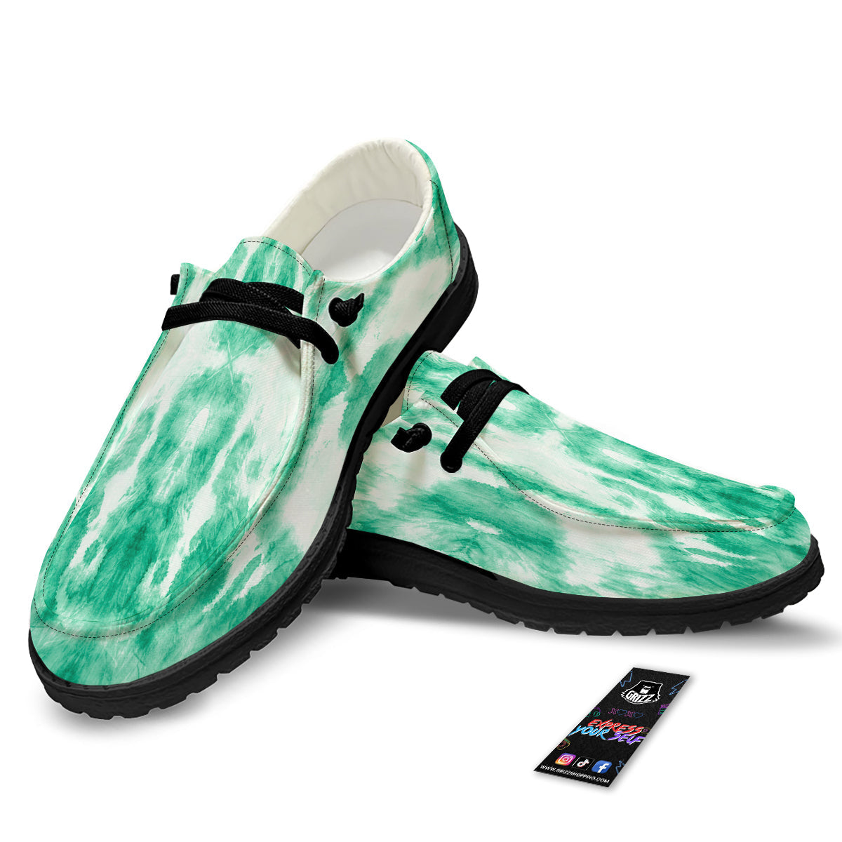 Tie Dye Mint Green Watercolor Print Black Loafers-grizzshop