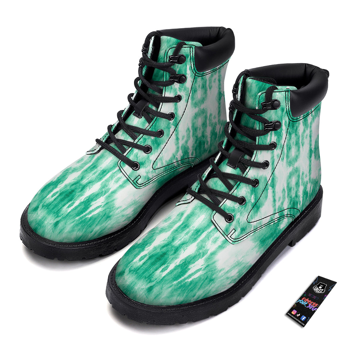 Tie Dye Mint Green Watercolor Print Boots-grizzshop
