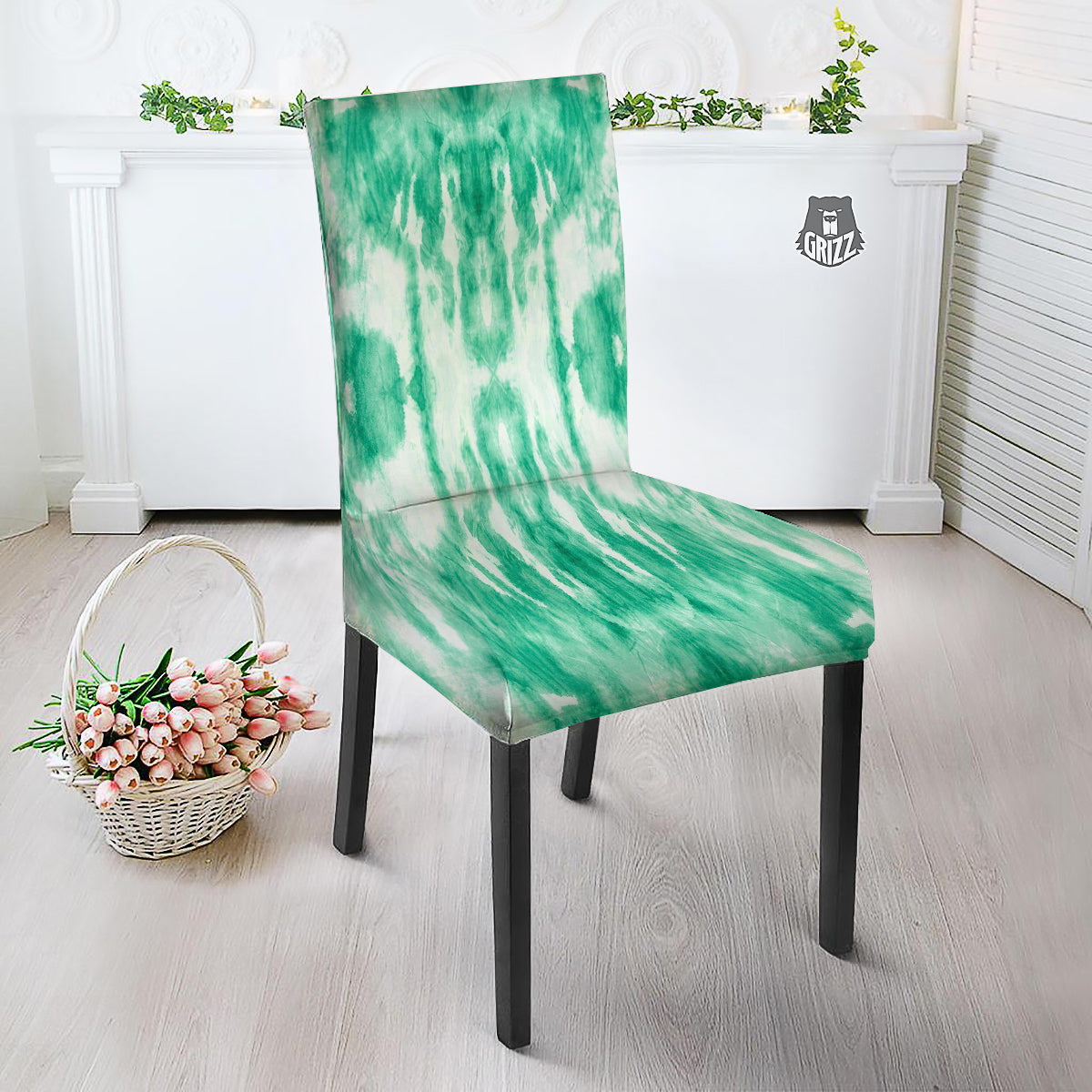 Tie Dye Mint Green Watercolor Print Dining Chair Slipcover-grizzshop