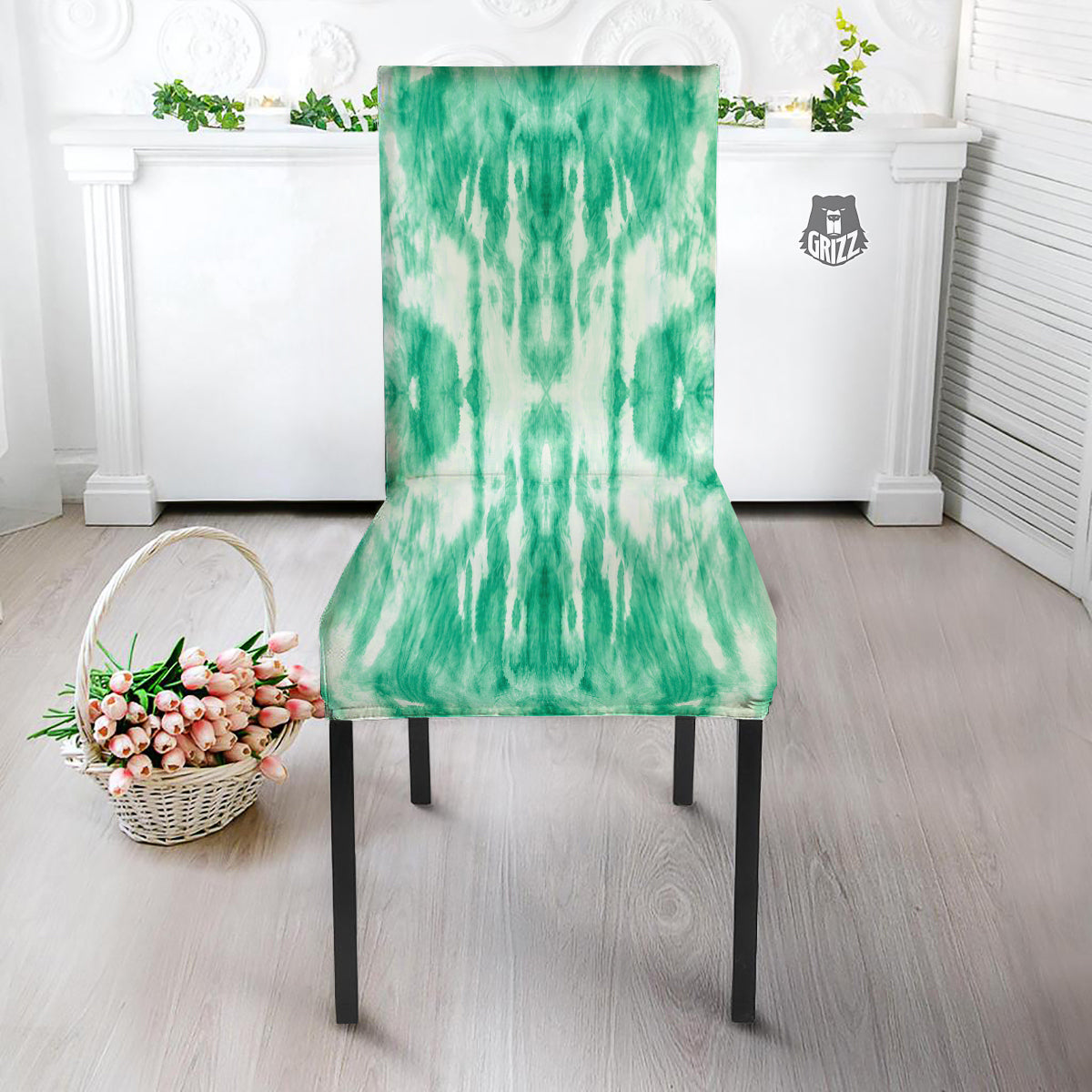 Tie Dye Mint Green Watercolor Print Dining Chair Slipcover-grizzshop