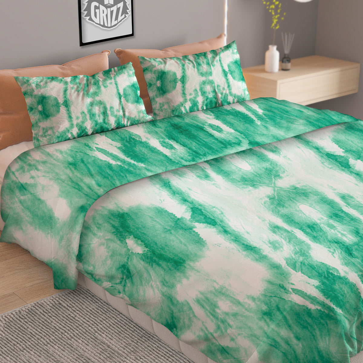 Tie Dye Mint Green Watercolor Print Duvet Cover Bedding Set