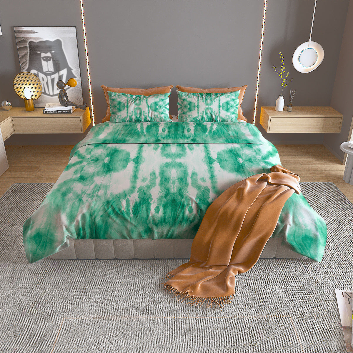 Tie Dye Mint Green Watercolor Print Duvet Cover Bedding Set