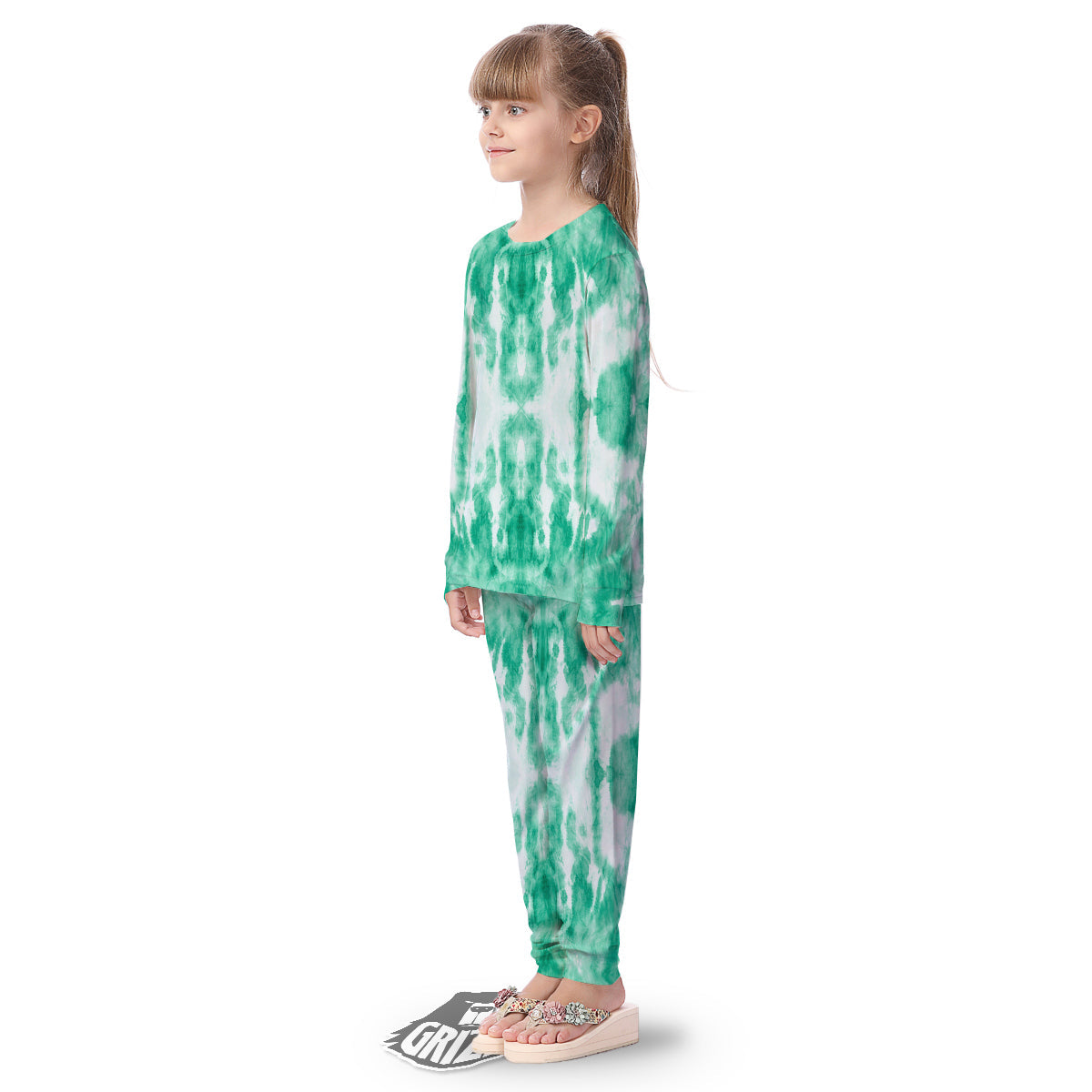 Tie Dye Mint Green Watercolor Print Kid's Pajamas-grizzshop