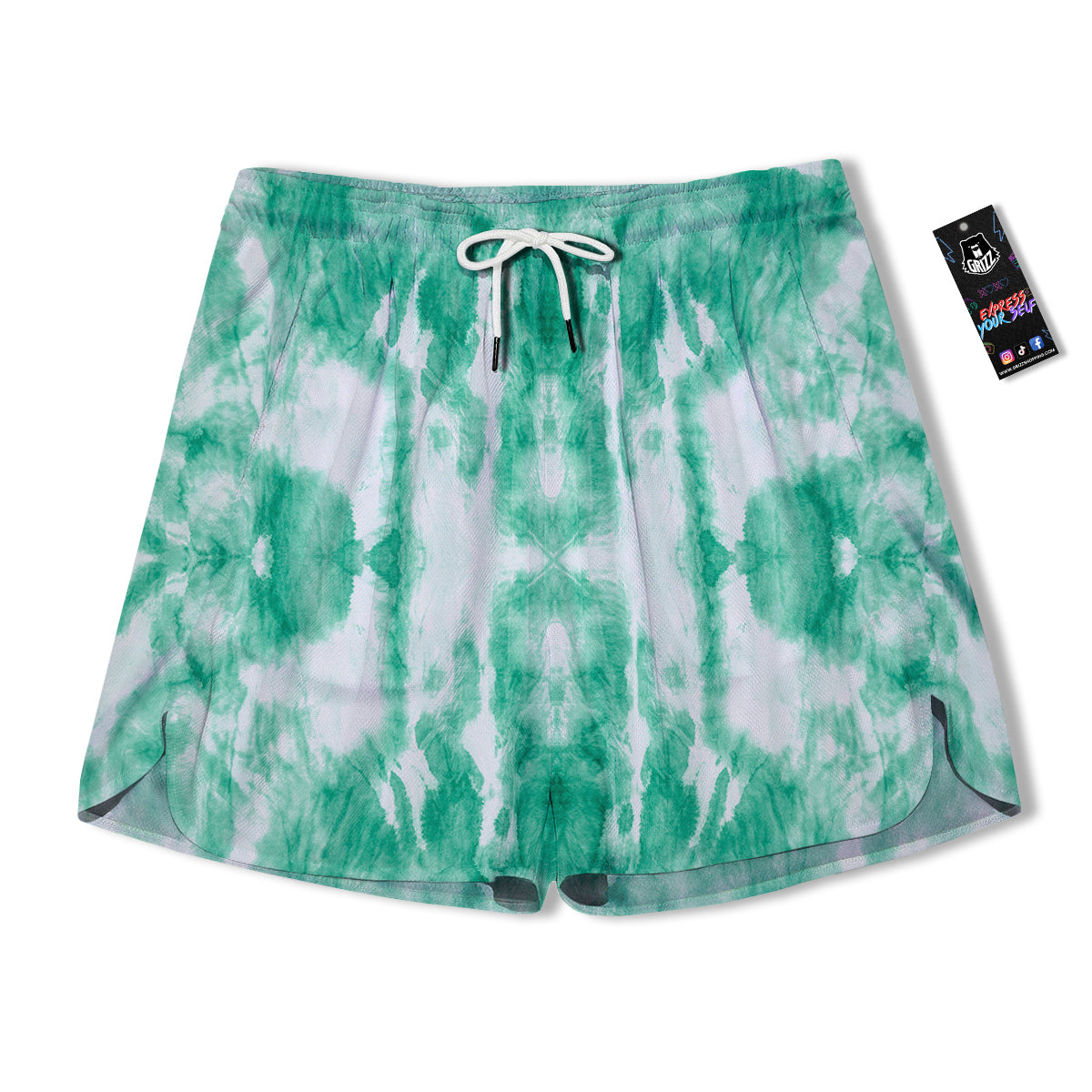 Tie Dye Mint Green Watercolor Print Men's Running Shorts-grizzshop