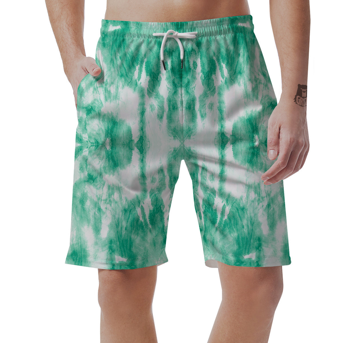 Tie Dye Mint Green Watercolor Print Men's Shorts-grizzshop