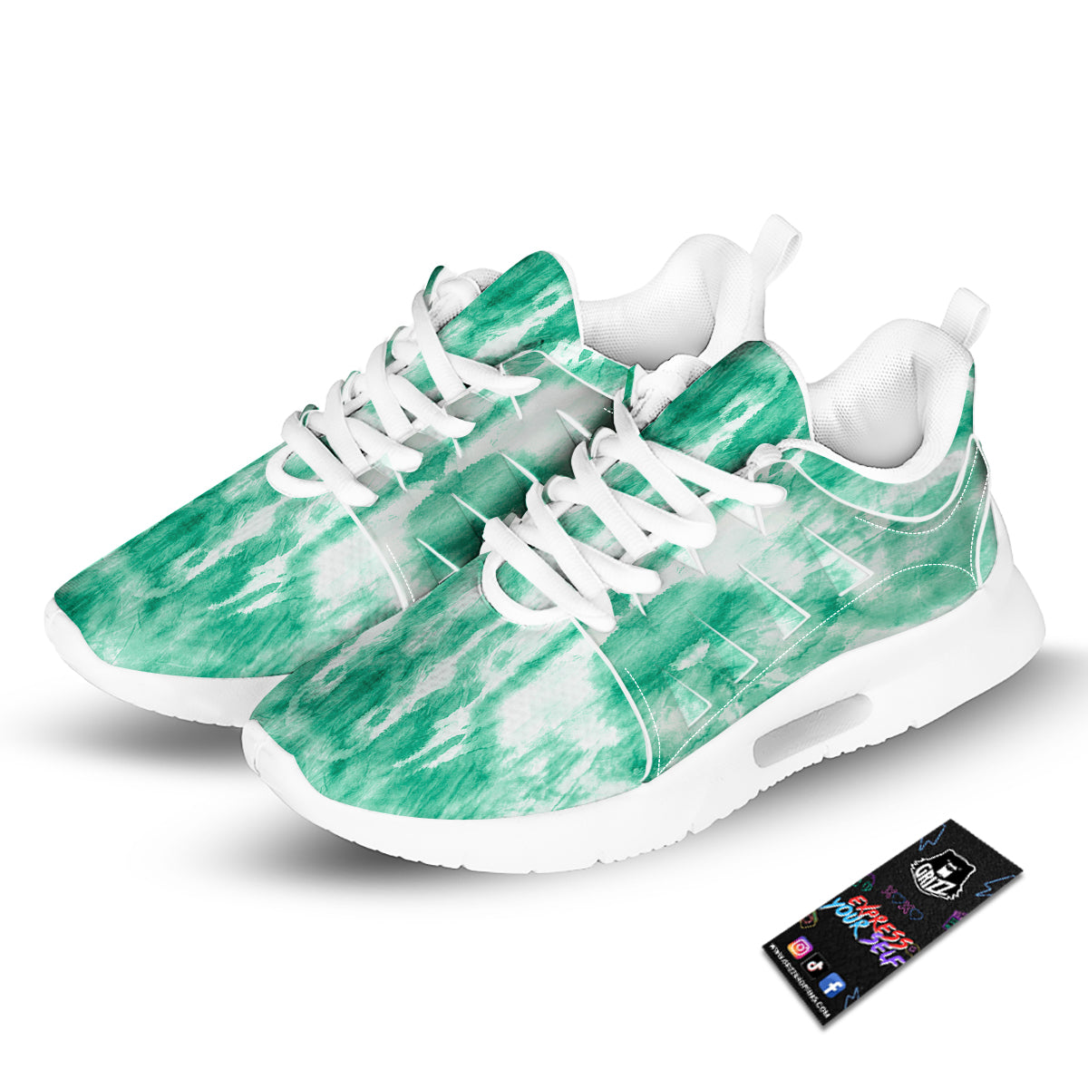 Tie Dye Mint Green Watercolor Print Tennis Shoes-grizzshop