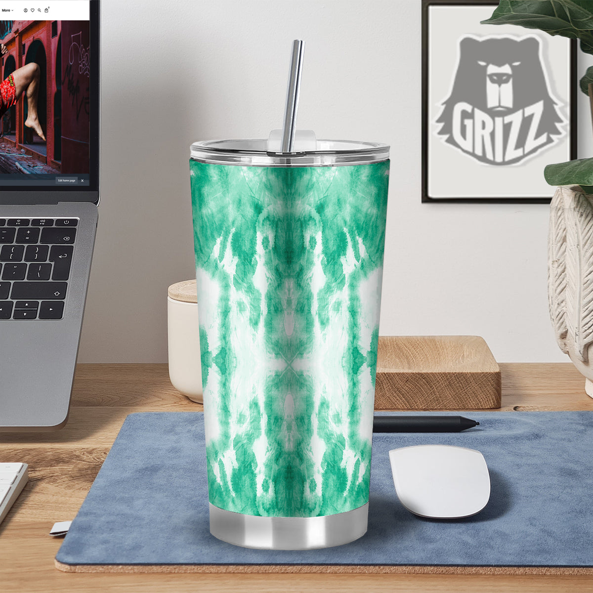 Tie Dye Mint Green Watercolor Print Tumbler-grizzshop