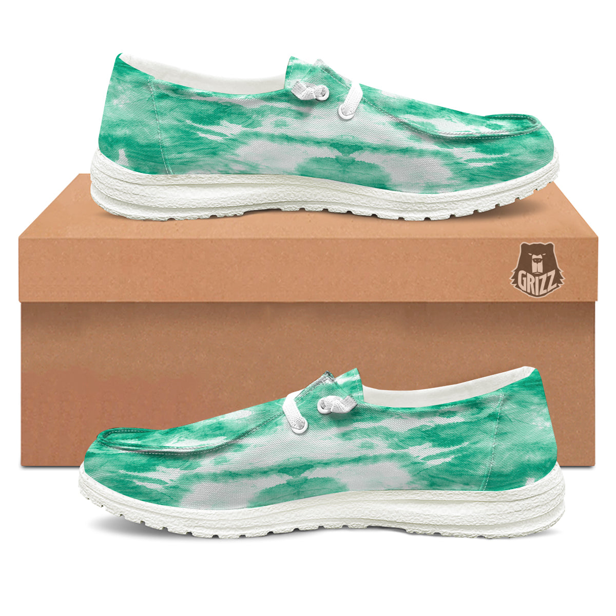 Tie Dye Mint Green Watercolor Print White Loafers-grizzshop