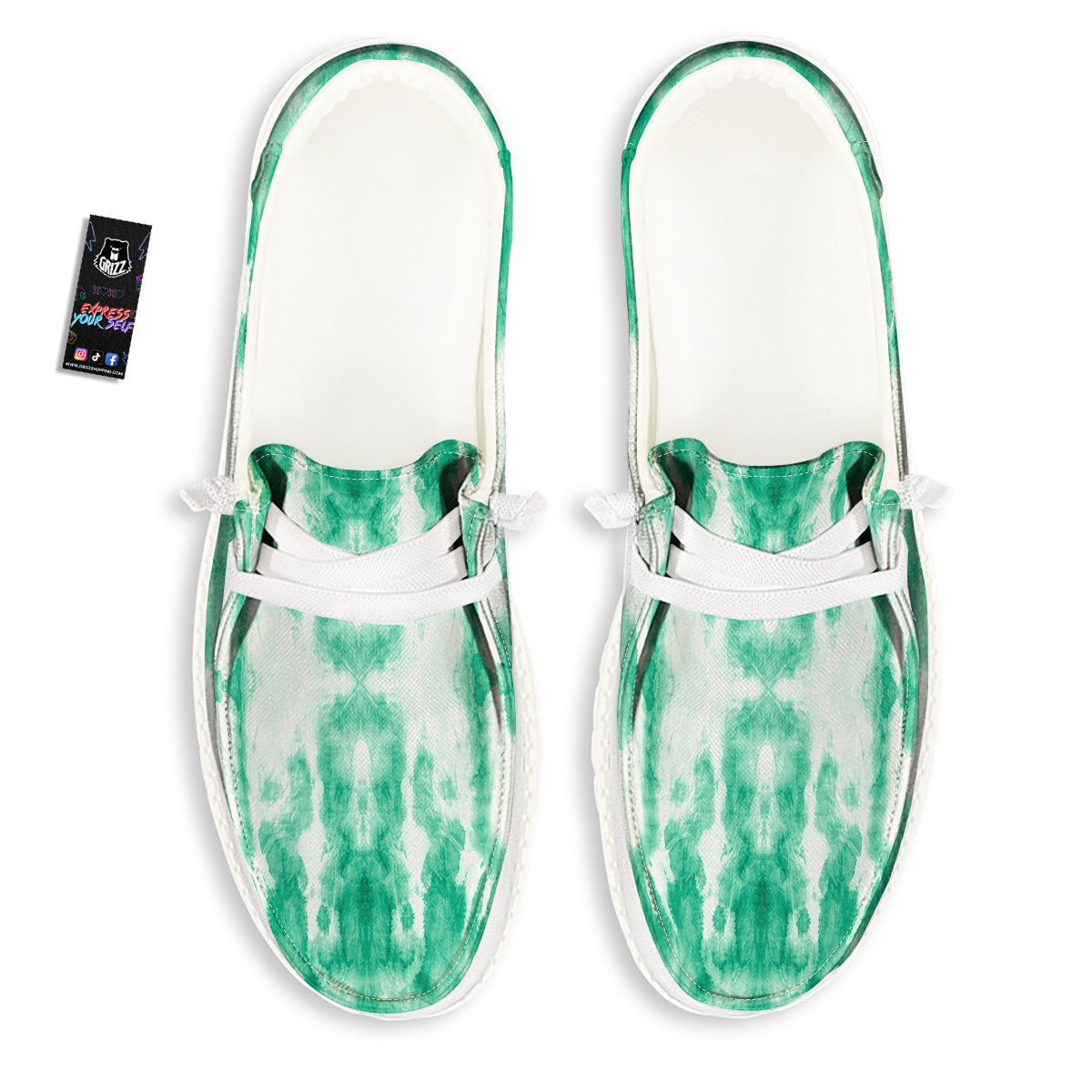 Tie Dye Mint Green Watercolor Print White Loafers-grizzshop