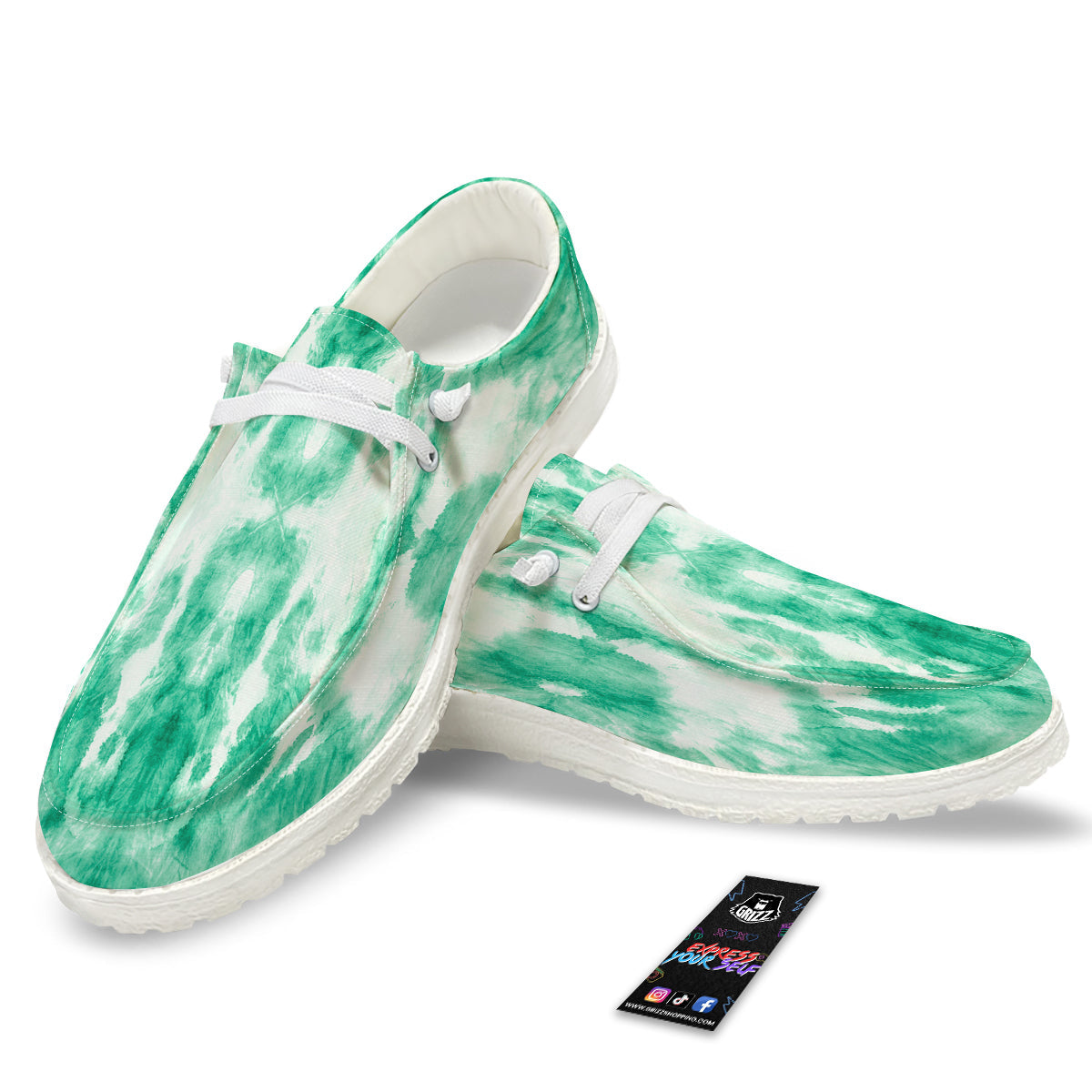 Tie Dye Mint Green Watercolor Print White Loafers-grizzshop