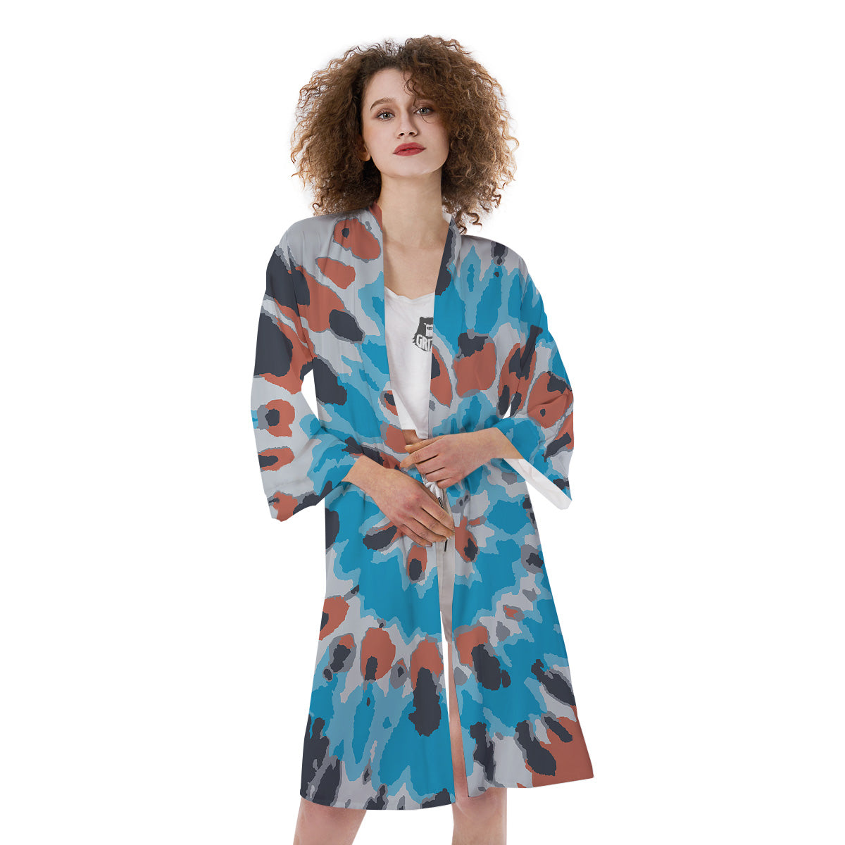 Tie Dye Orange And Blue Print Kimono-grizzshop