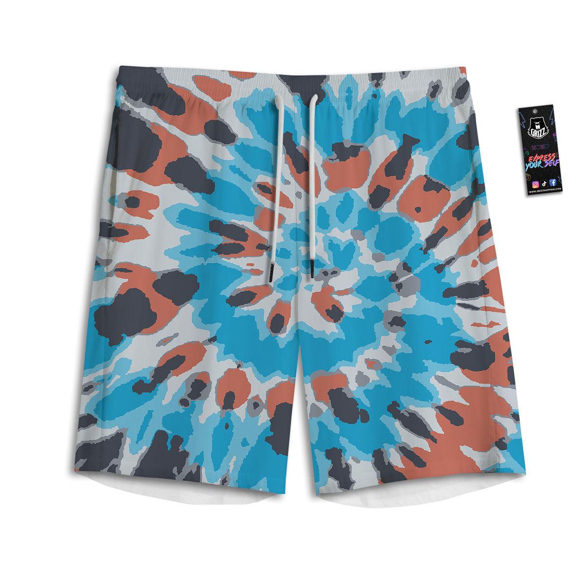 Tie Dye Orange And Blue Print Men's Athletic Shorts
