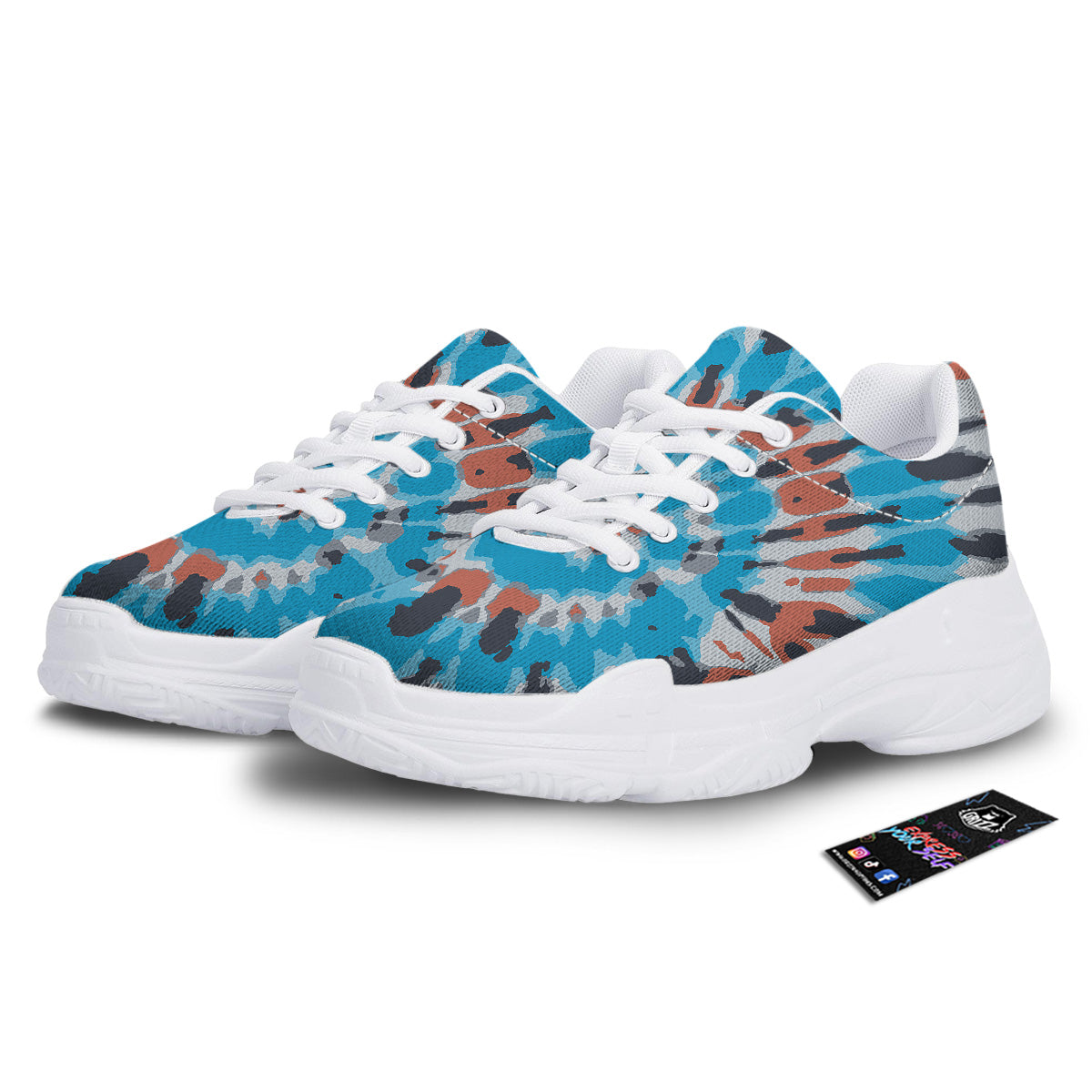 Tie Dye Orange And Blue Print White Chunky Shoes-grizzshop