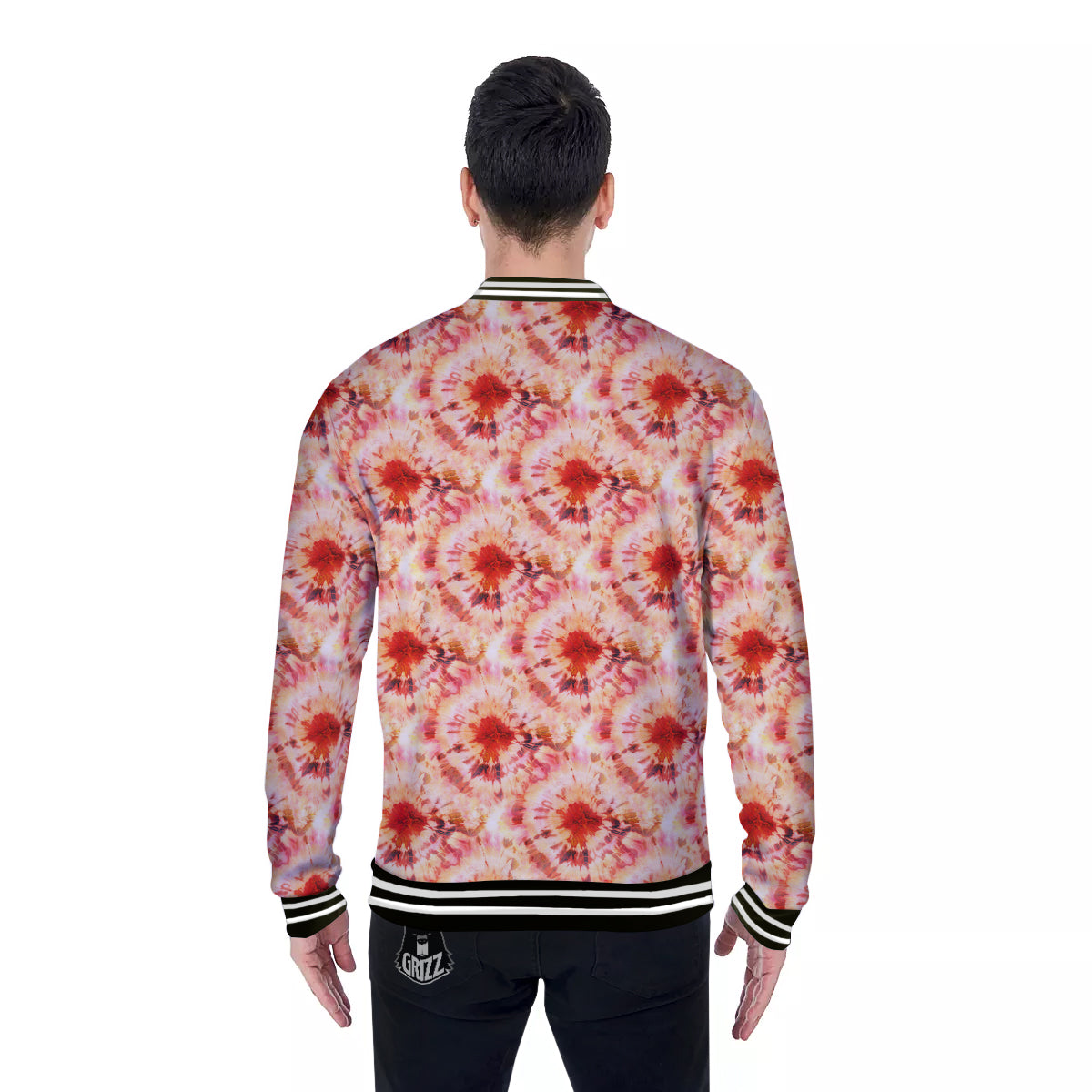Tie Dye Orange And Red Color Print Baseball Jacket-grizzshop