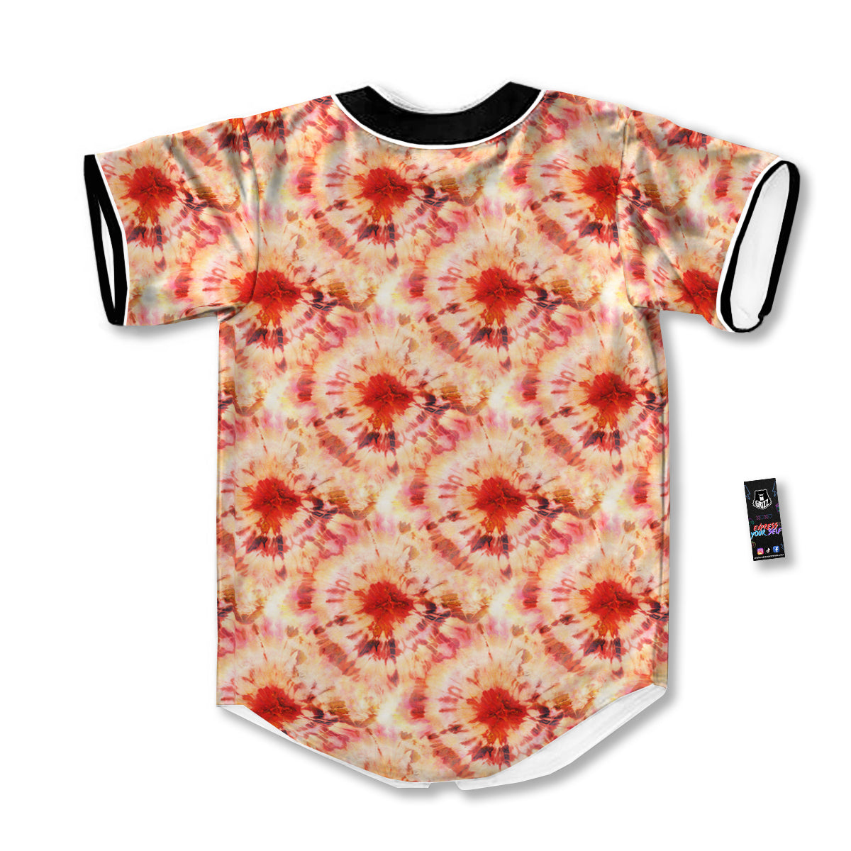Tie Dye Orange And Red Color Print Baseball Jersey-grizzshop