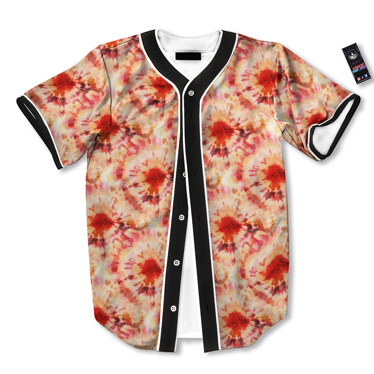 Tie Dye Orange And Red Color Print Baseball Jersey-grizzshop