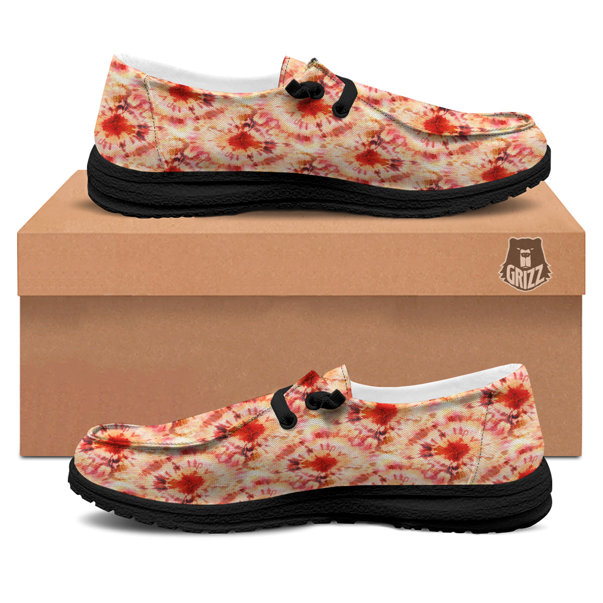 Tie Dye Orange And Red Color Print Black Loafers-grizzshop