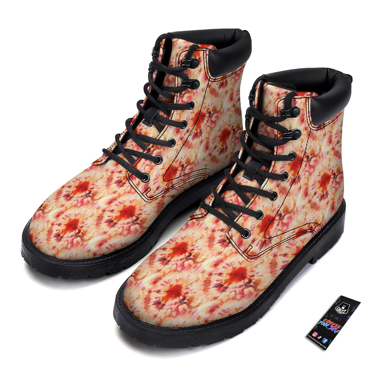 Tie Dye Orange And Red Color Print Boots-grizzshop
