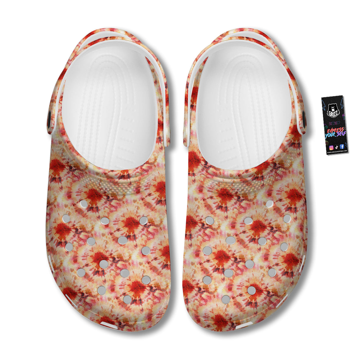 Tie Dye Orange And Red Color Print Clog-grizzshop
