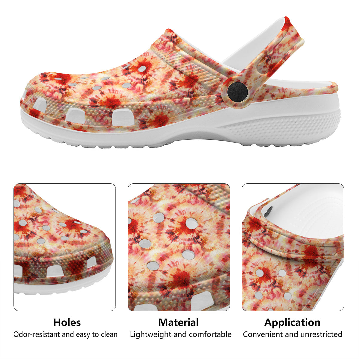 Tie Dye Orange And Red Color Print Clog-grizzshop