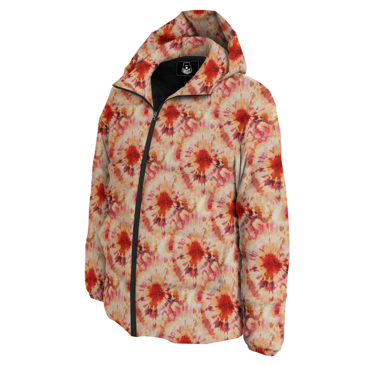 Tie Dye Orange And Red Color Print Down Jacket-grizzshop