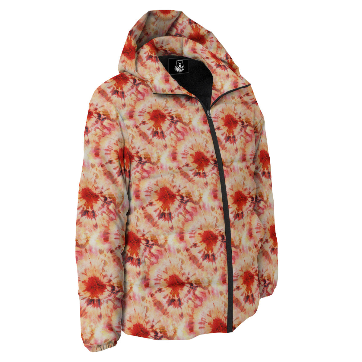 Tie Dye Orange And Red Color Print Down Jacket-grizzshop