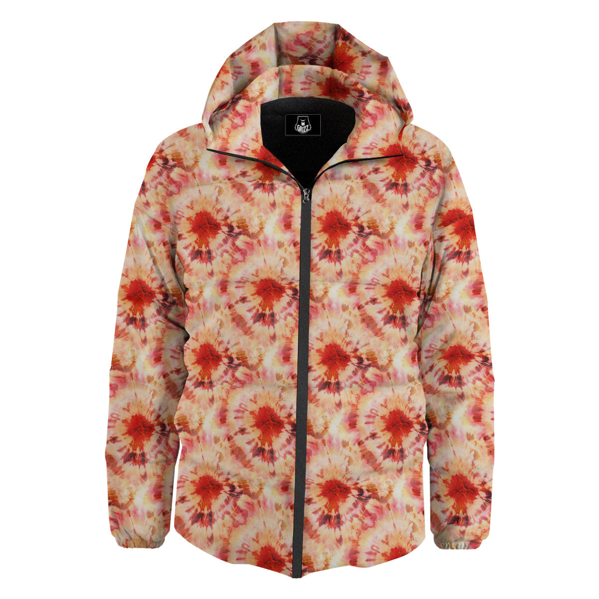 Tie Dye Orange And Red Color Print Down Jacket-grizzshop