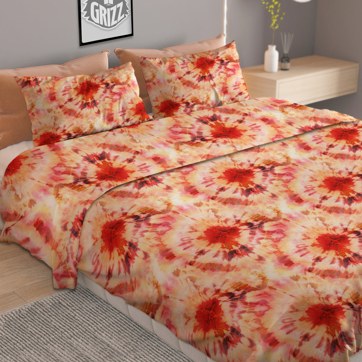 Tie Dye Orange And Red Color Print Duvet Cover Bedding Set