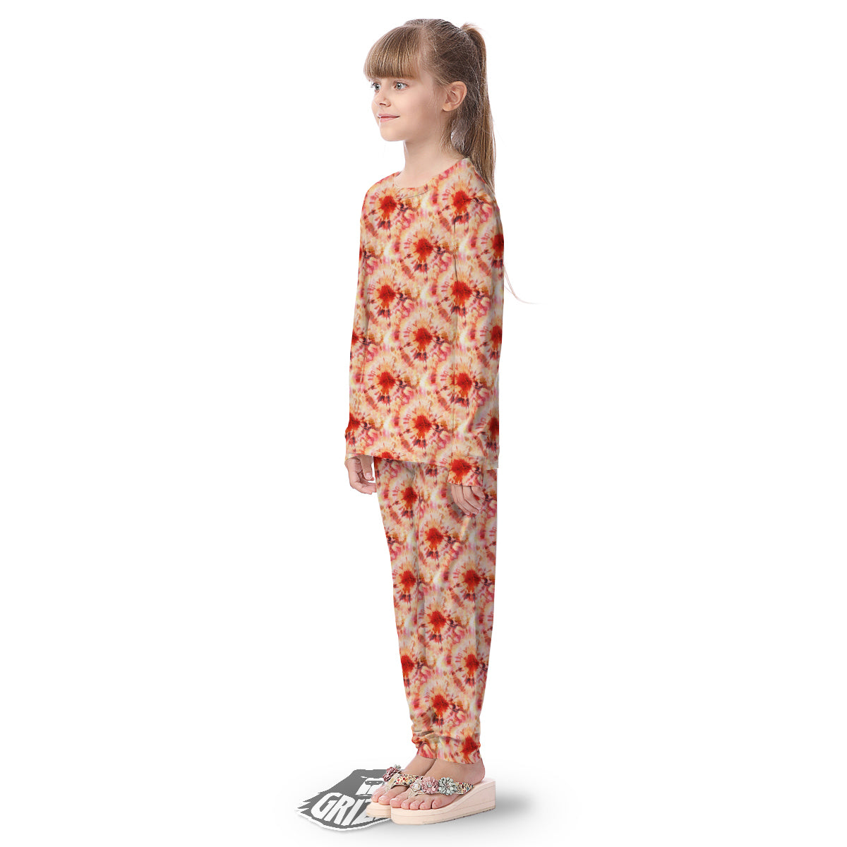 Tie Dye Orange And Red Color Print Kid's Pajamas-grizzshop