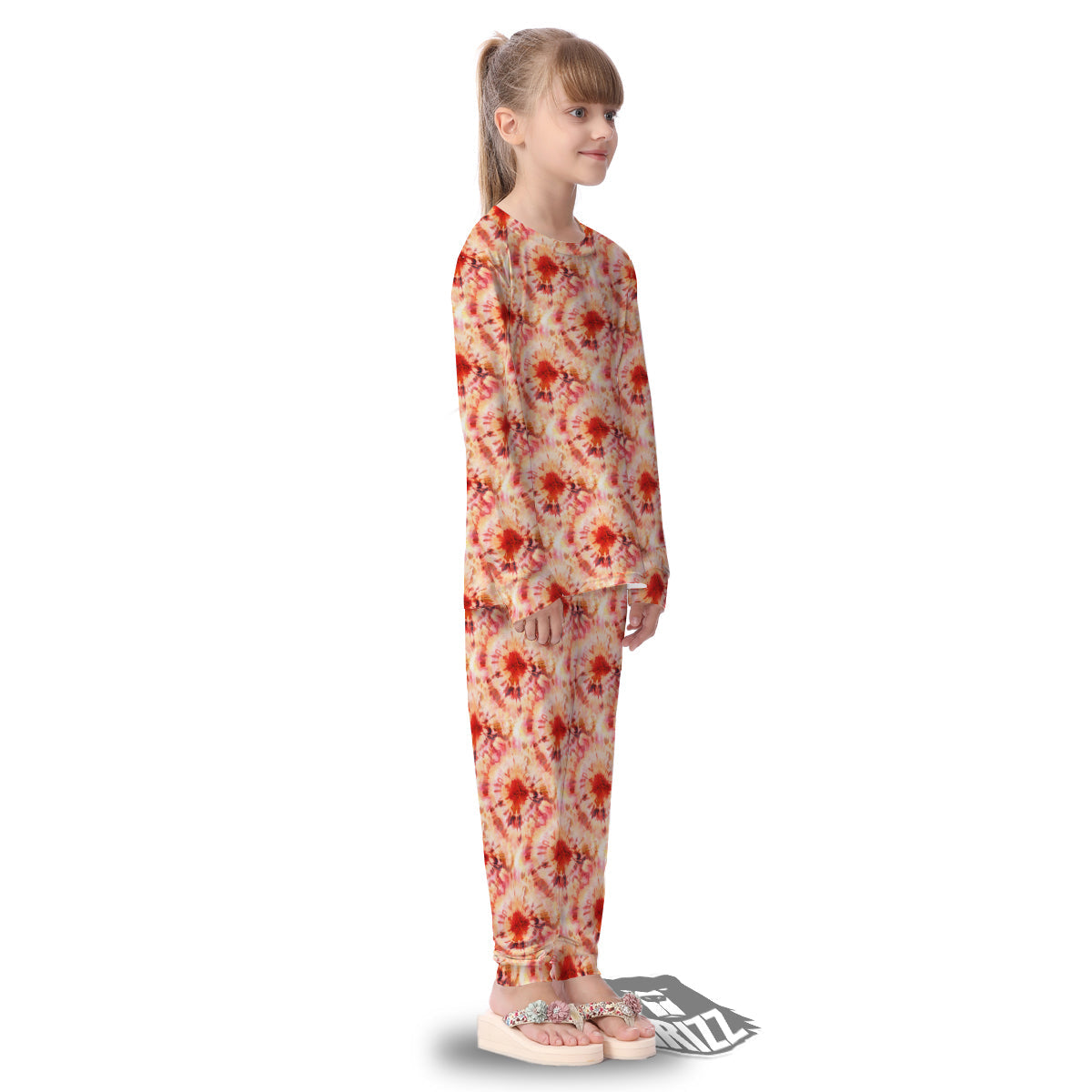 Tie Dye Orange And Red Color Print Kid's Pajamas-grizzshop