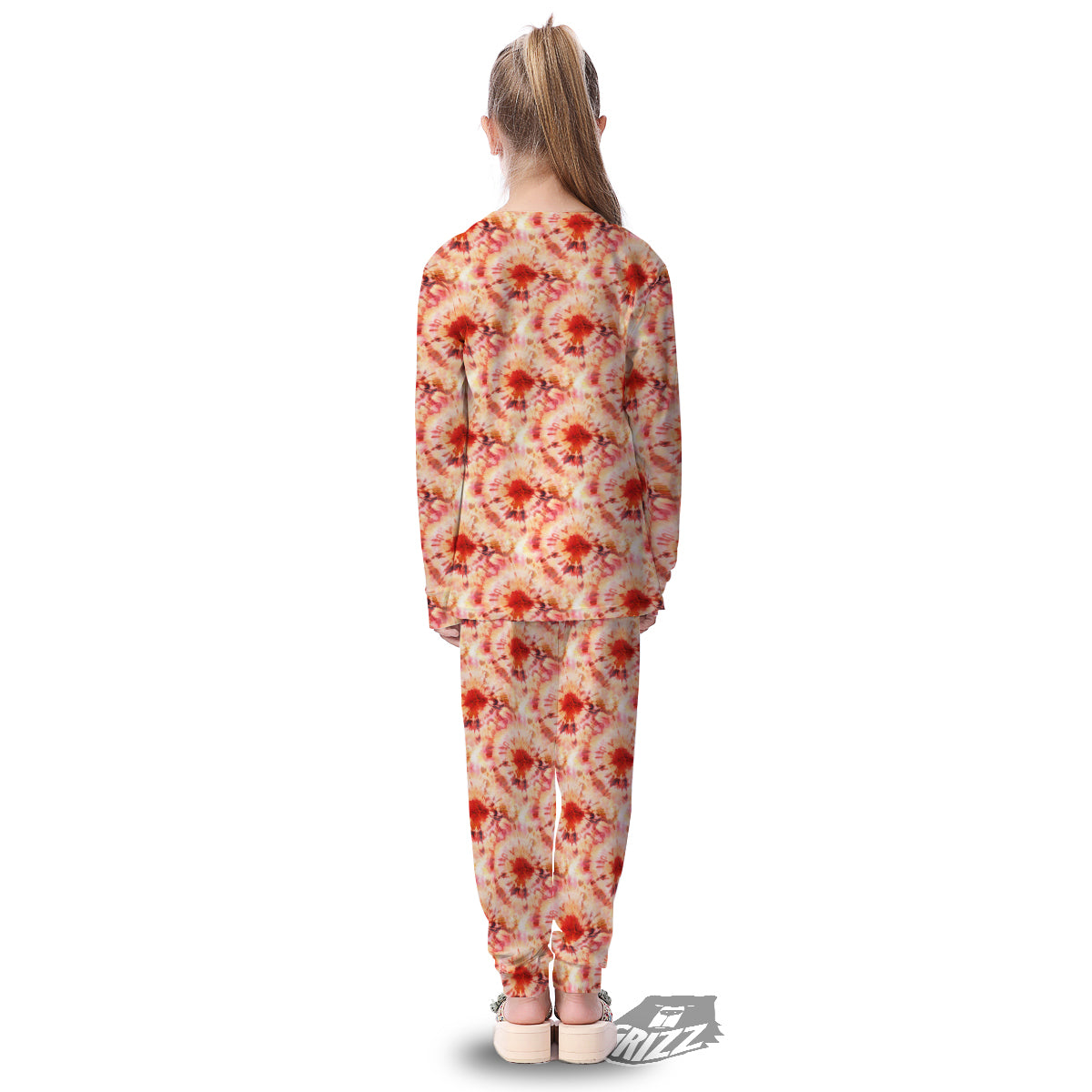 Tie Dye Orange And Red Color Print Kid's Pajamas-grizzshop