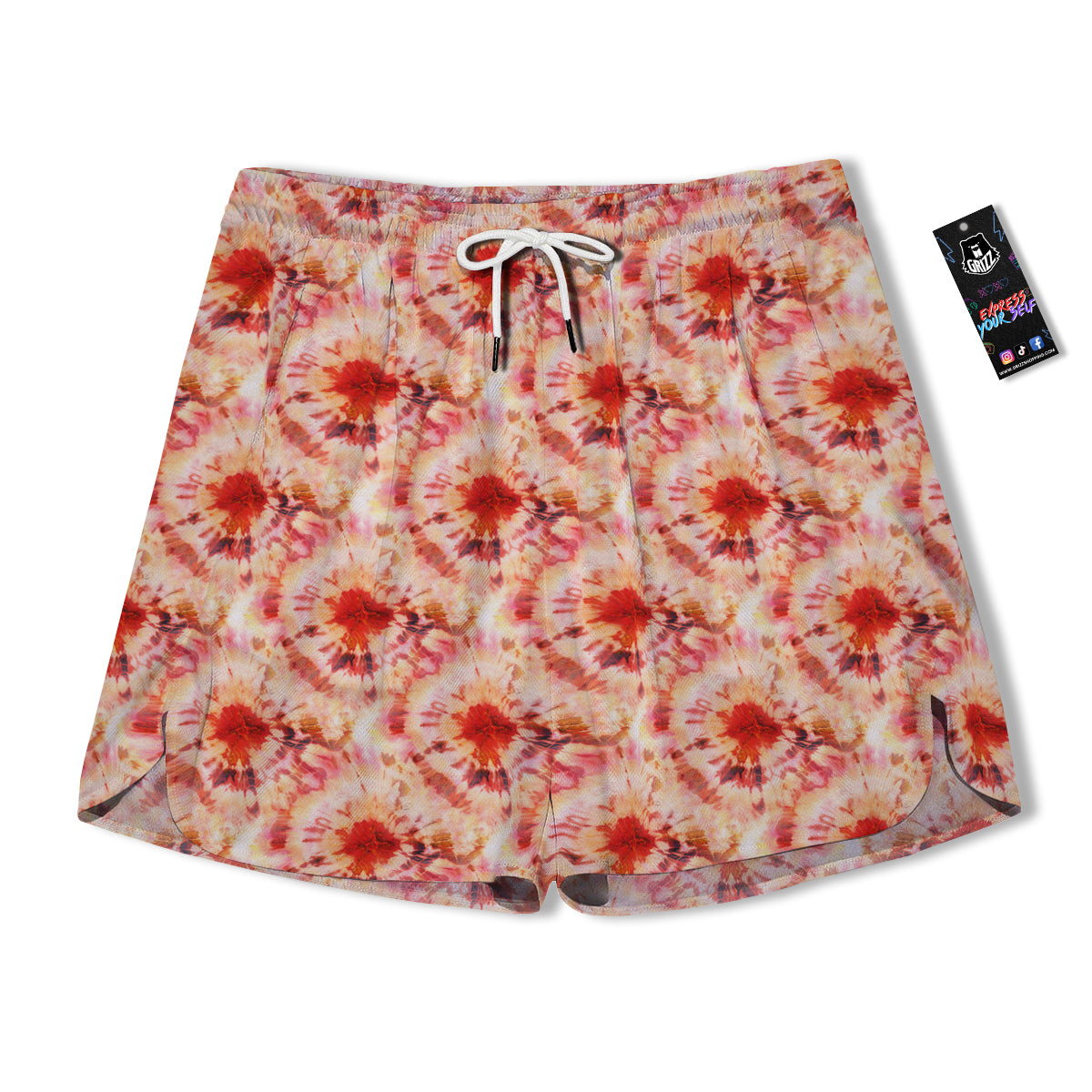Tie Dye Orange And Red Color Print Men's Running Shorts-grizzshop