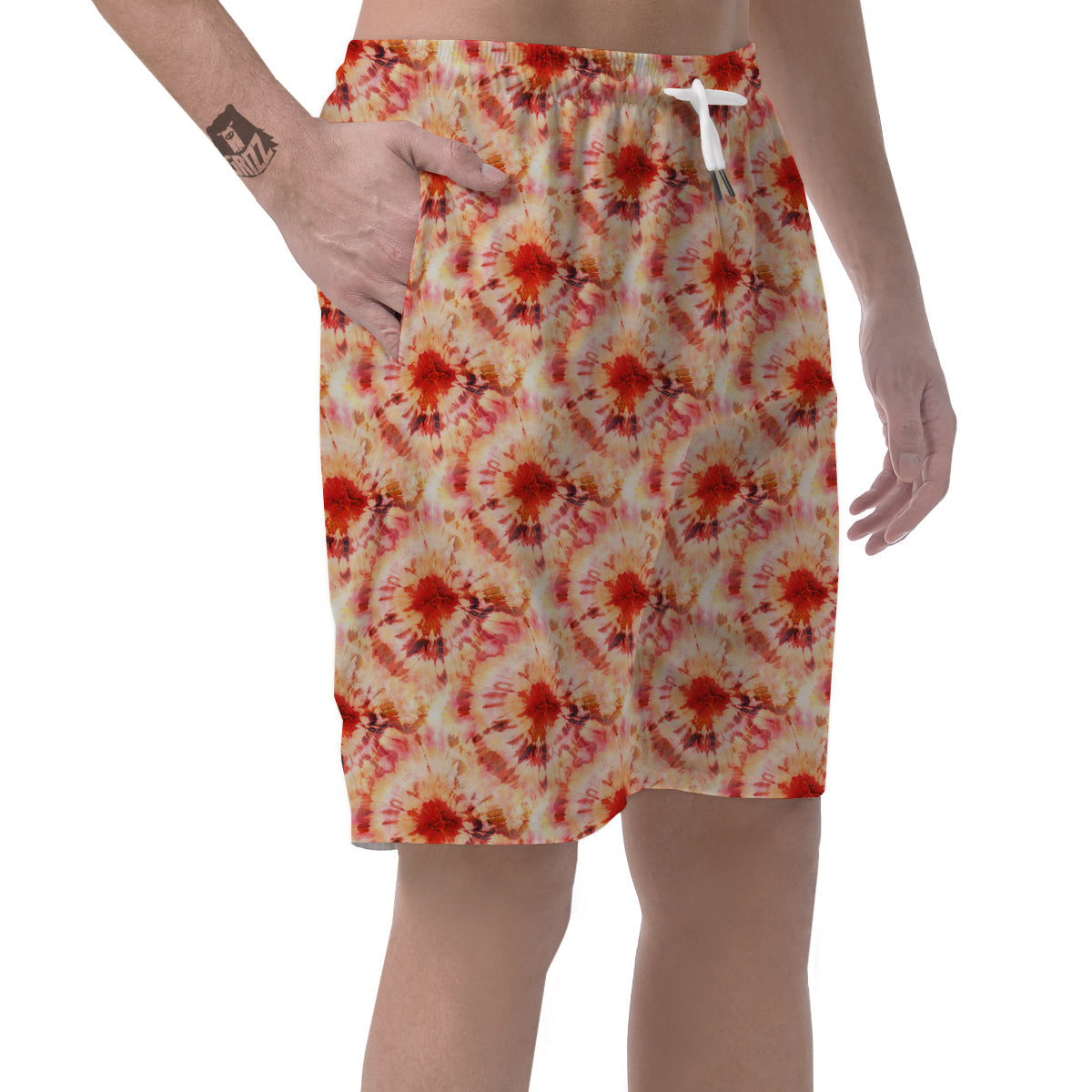 Tie Dye Orange And Red Color Print Men's Shorts-grizzshop