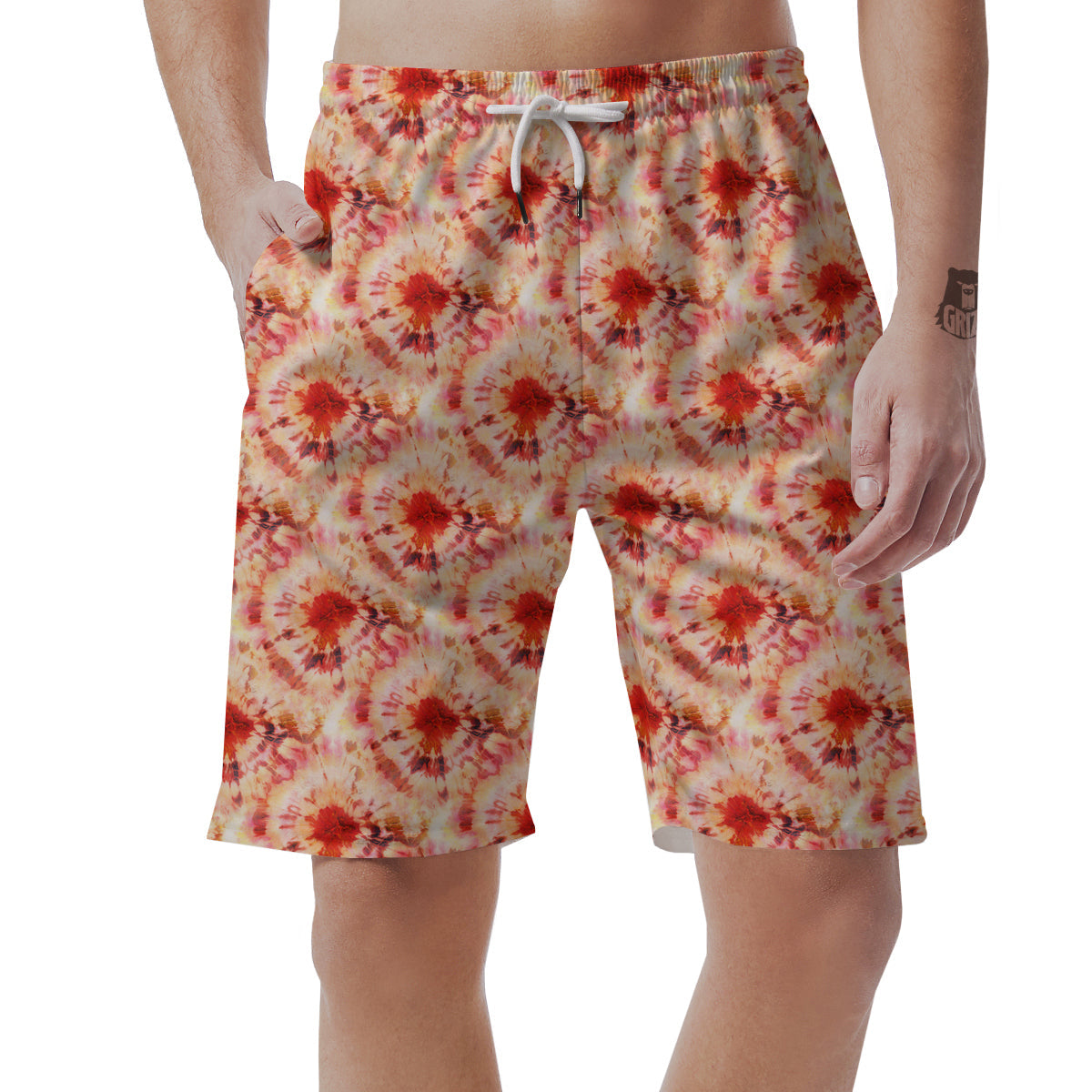 Tie Dye Orange And Red Color Print Men's Shorts-grizzshop