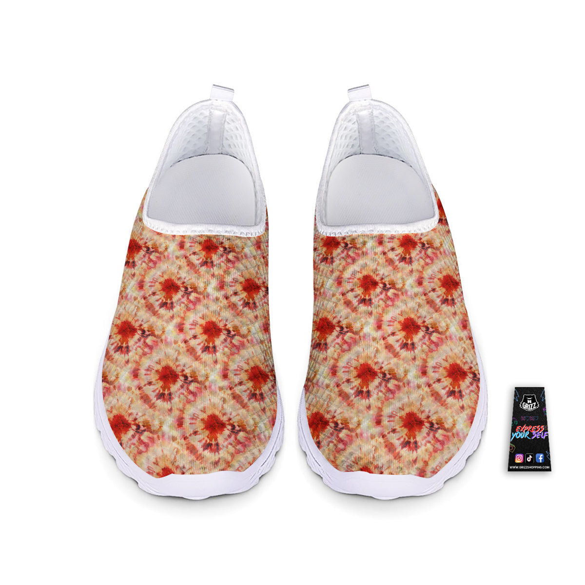 Tie Dye Orange And Red Color Print Nurse Shoes-grizzshop