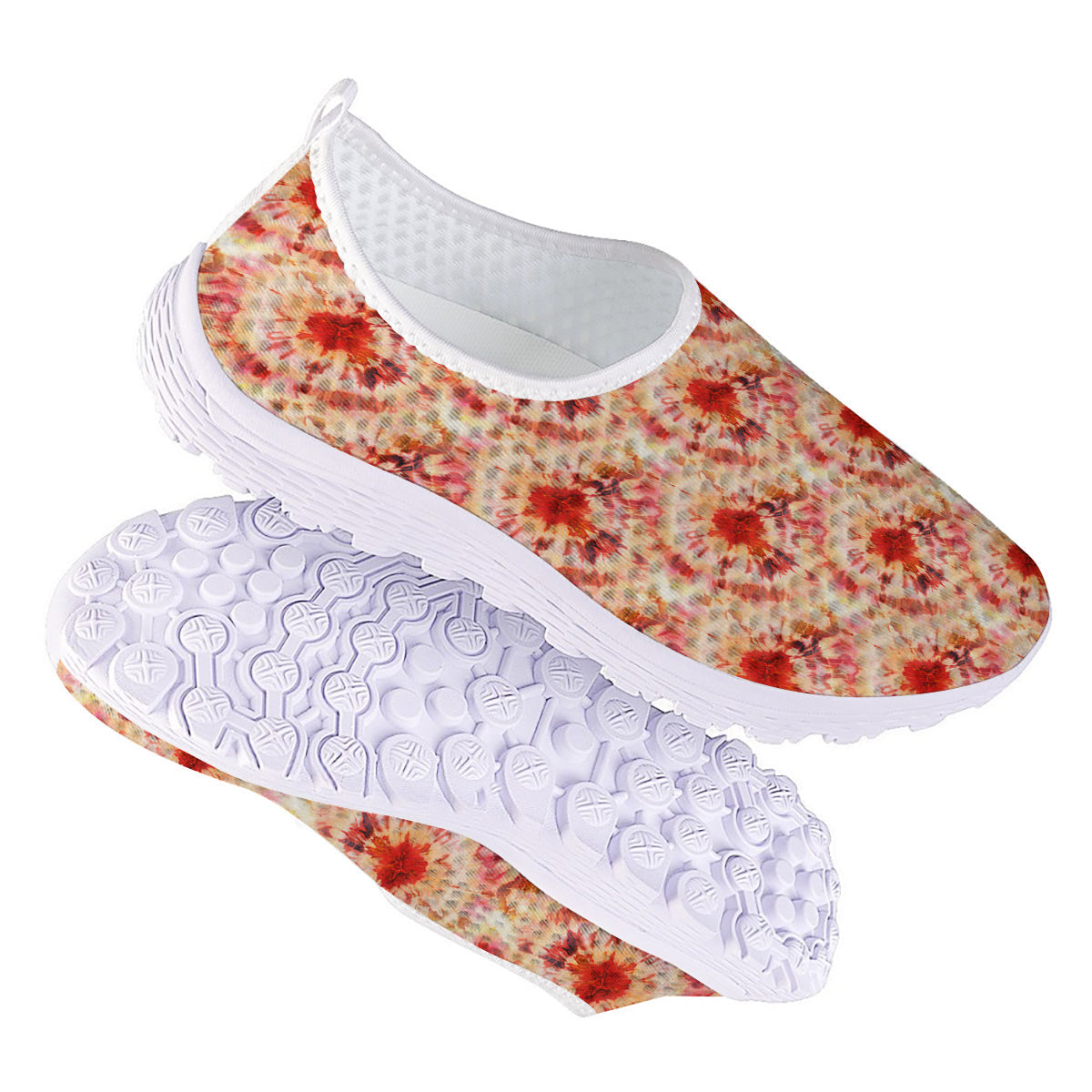 Tie Dye Orange And Red Color Print Nurse Shoes-grizzshop