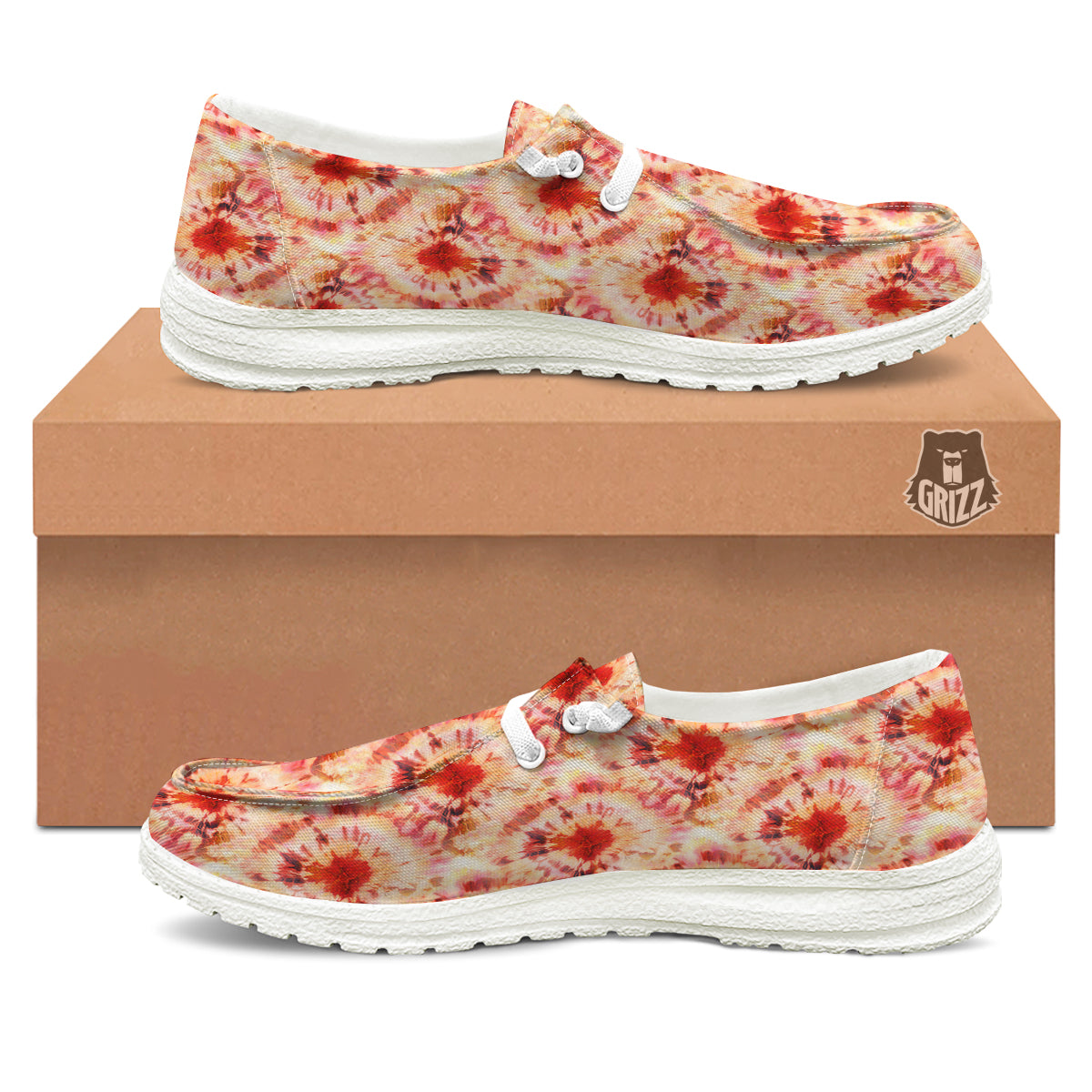 Tie Dye Orange And Red Color Print White Loafers-grizzshop
