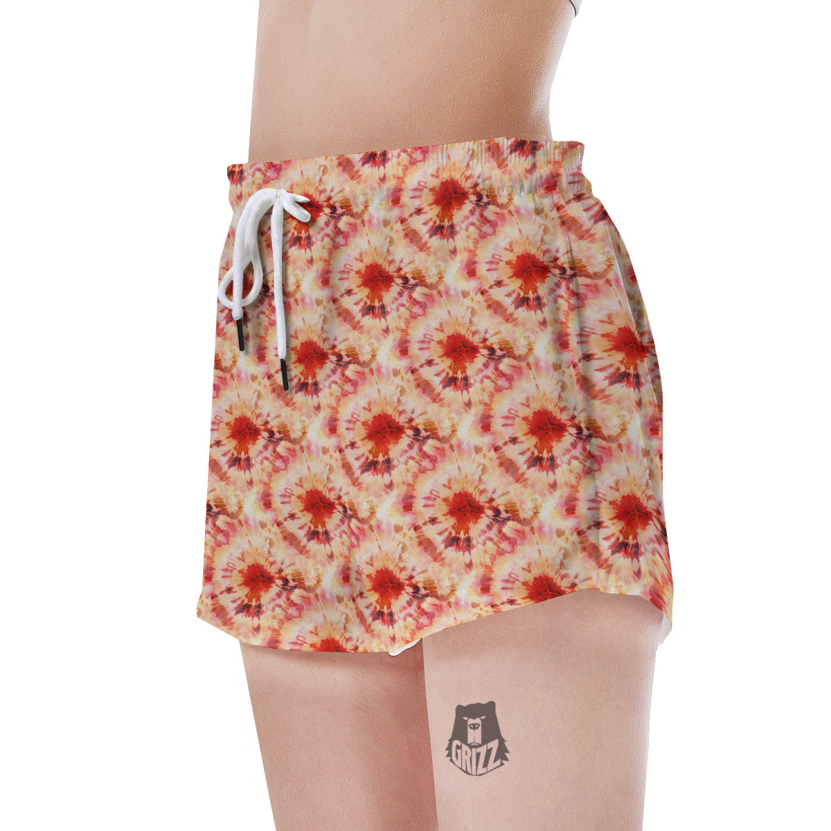 Tie Dye Orange And Red Color Print Women's Shorts-grizzshop