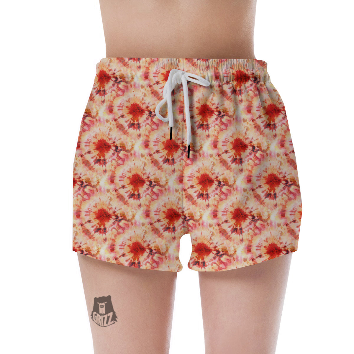 Tie Dye Orange And Red Color Print Women's Shorts-grizzshop