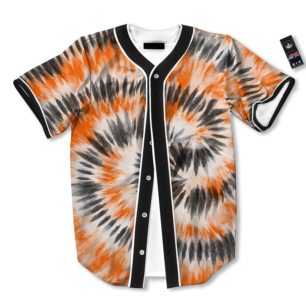 Tie Dye Orange Black Watercolor Print Baseball Jersey-grizzshop