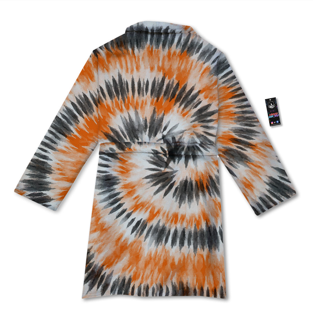 Tie Dye Orange Black Watercolor Print Bathrobe-grizzshop