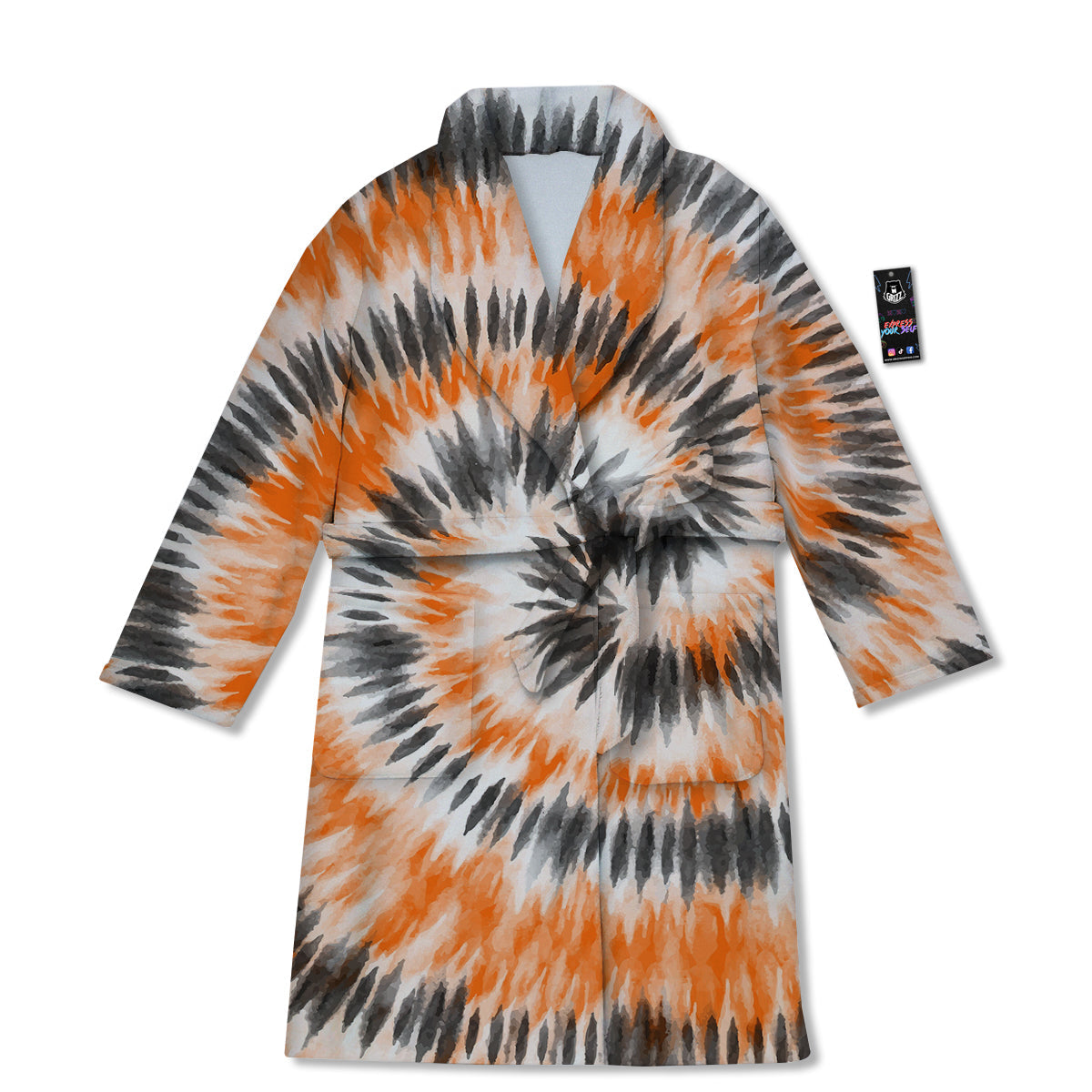 Tie Dye Orange Black Watercolor Print Bathrobe-grizzshop